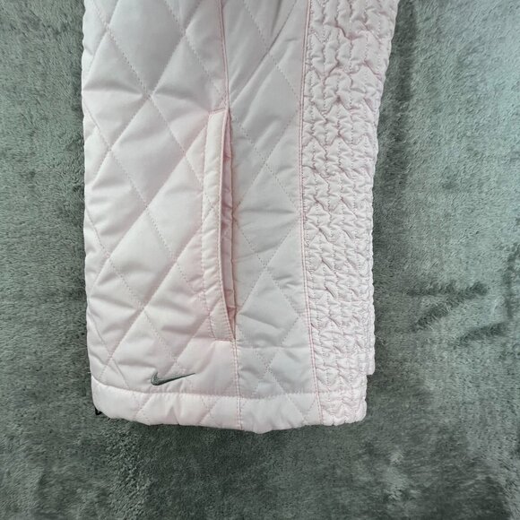 Vintage Nike Quilted Vest Womens Small Pink Faux Fur Collar Running Full Zip Y2K - Picture 11 of 14